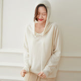 Women Long Sleeve Cashmere Hoodie Knit Cashmere Hoodie With Drawstring