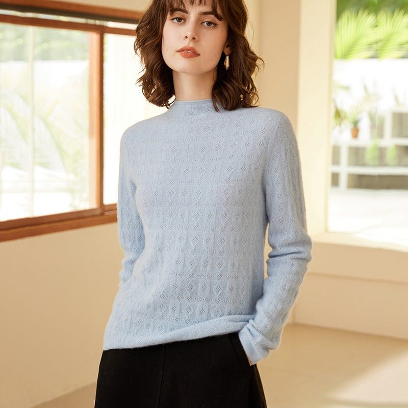 Womens Mock Neck Cashmere Sweater Cut - out 100% Cashmere Pullover