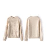 Womens Cable Knit Long Sleeves Mock Neck Cashmere Sweater