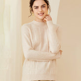 Womens Cashmere Cable Knit Sweater Crew Neck Long Sleeves Sweater