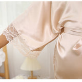 Womens Pure Silk Kimono With Lace Silk Bridesmaid Robes