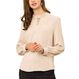 Women's Office Silk Shirt Keyhole Elegant Stand Collar Long Sleeve Silk Blouses