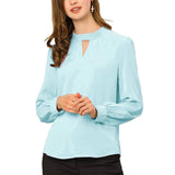 Women's Office Silk Shirt Keyhole Elegant Stand Collar Long Sleeve Silk Blouses