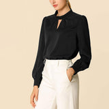 Women's Office Silk Shirt Keyhole Elegant Stand Collar Long Sleeve Silk Blouses