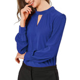 Women's Office Silk Shirt Keyhole Elegant Stand Collar Long Sleeve Silk Blouses