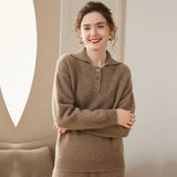 Women Polo Neck Cashmere Sweaters Long Sleeve Cashmere Blouse Pullover