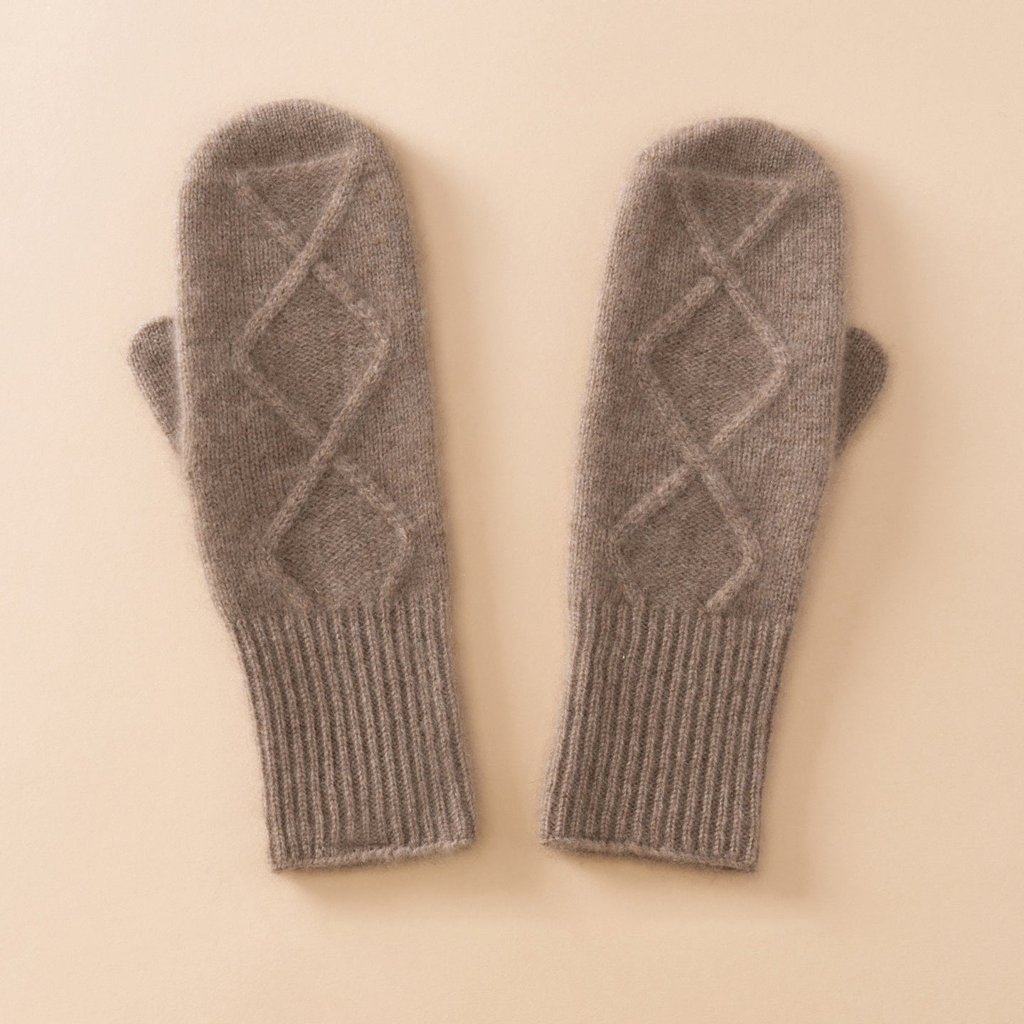 Womens Pure Cashmere Knit Mittens Cashmere Gloves with Diamond Pattern