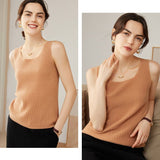 Womens Ribbed Knit Scoop Neck Sleeveless Vest U - Neck Cashmere Tank Camel XS