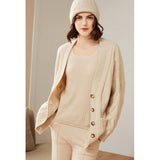 Womens Ribbed Knit Scoop Neck Sleeveless Vest U - Neck Cashmere Tank Beige XS