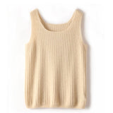 Womens Ribbed Knit Scoop Neck Sleeveless Vest U - Neck Cashmere Tank Beige XS