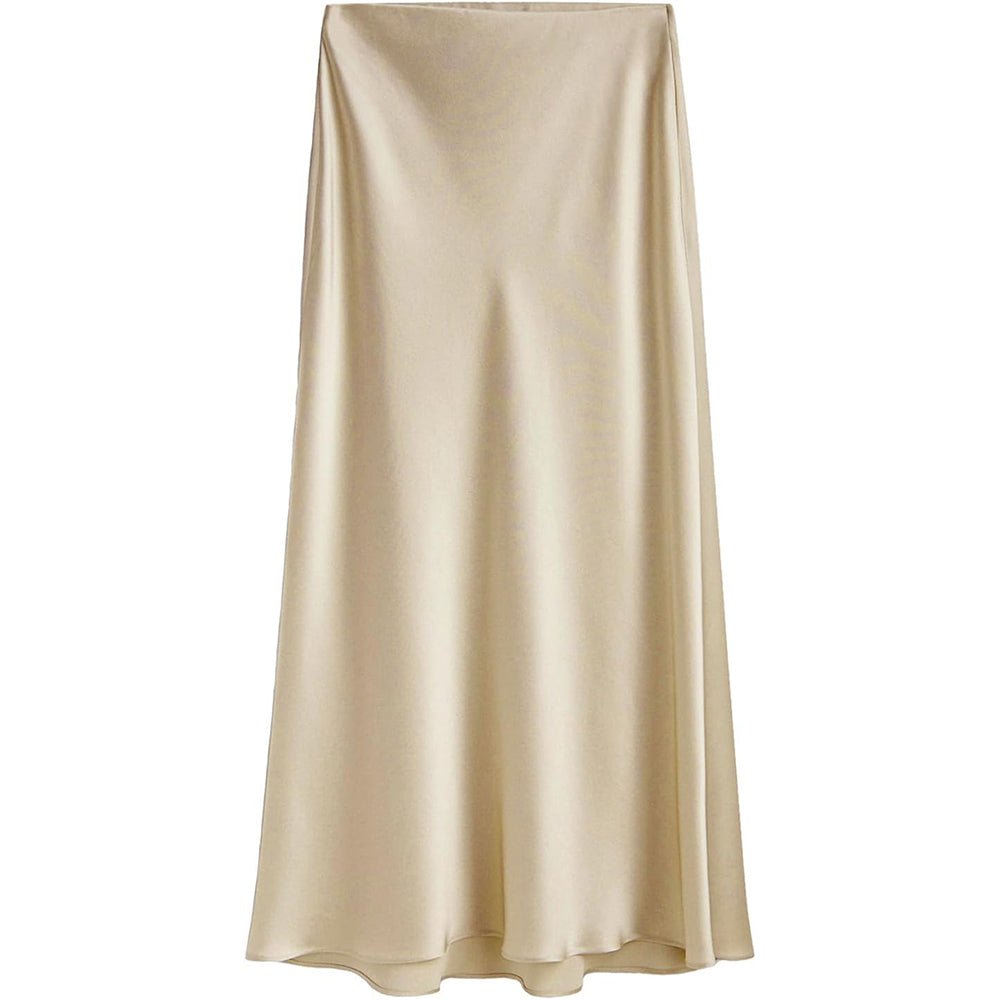 Womens Silk Maxi Skirt with Side Slit High Waist Silk Skirt