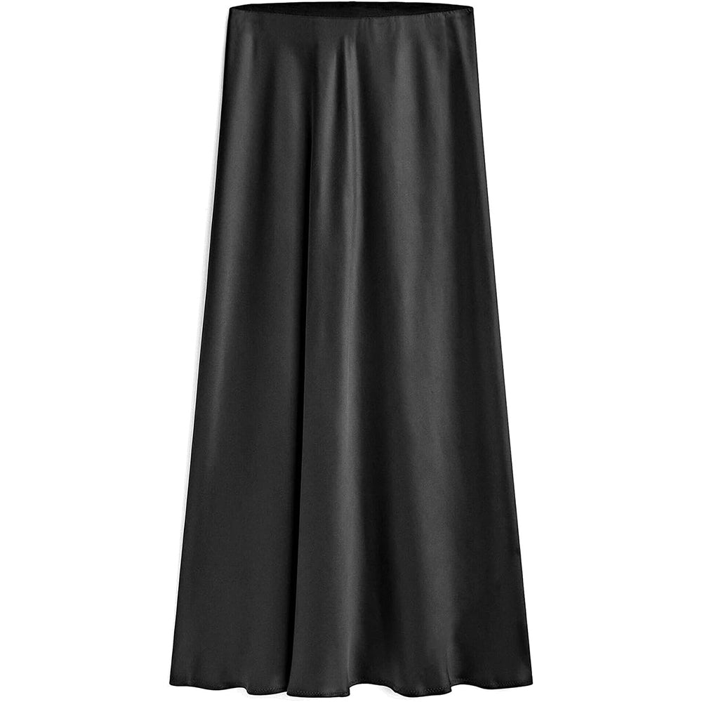 Womens Silk Maxi Skirt with Side Slit High Waist Silk Skirt