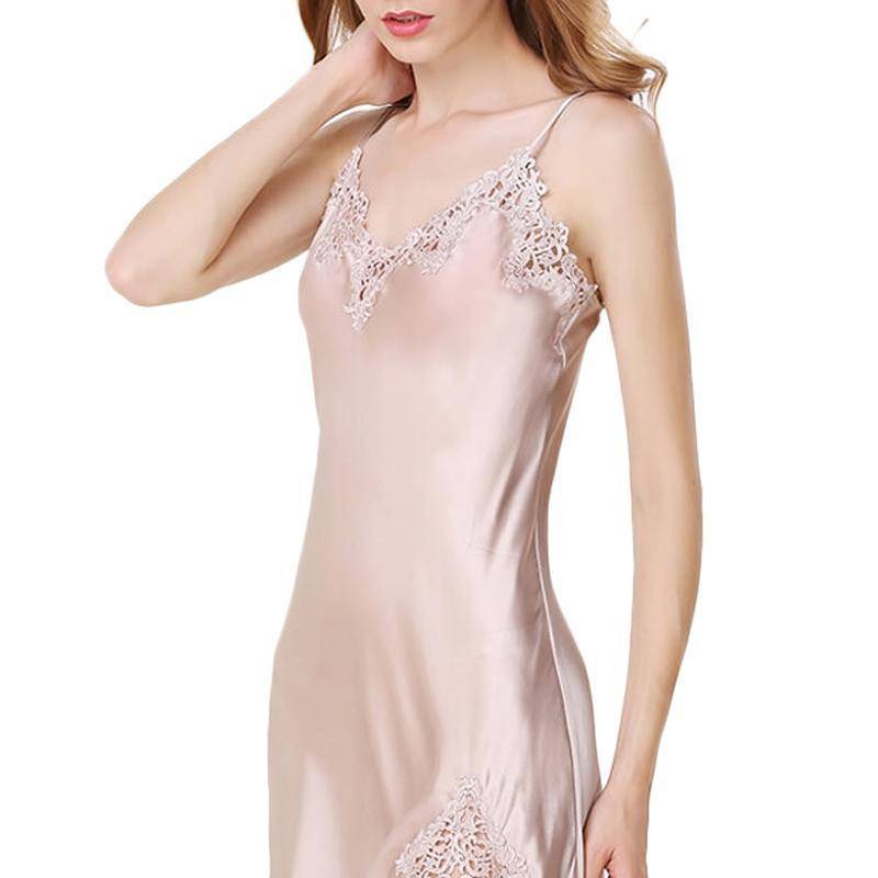 Women's Silk Lace Nightdress V Neck Mulberry Pure Silk Nightgown