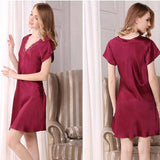 Women's Silk Nightdress V Neck Mulberry Lace Silk Nightgown