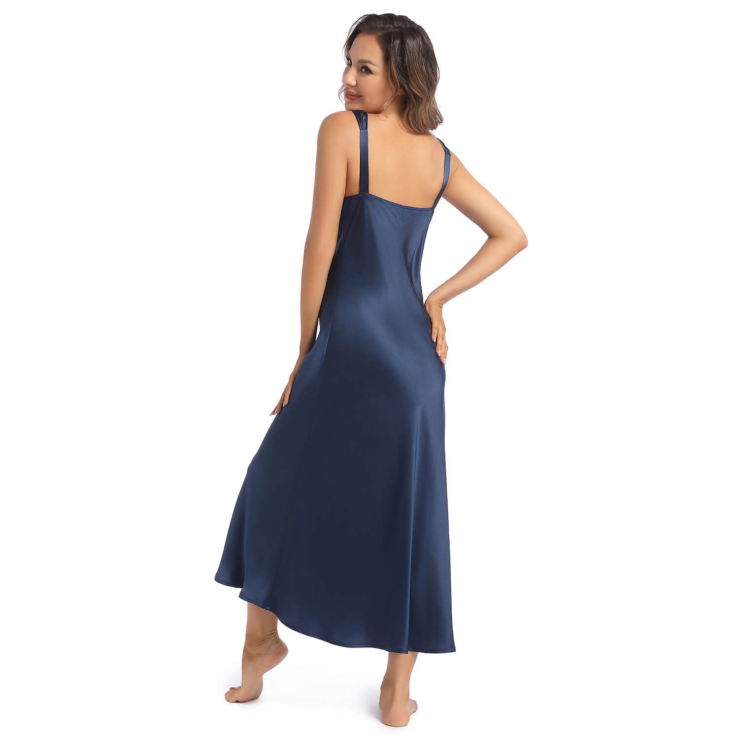 Womens Silk Nightgown Wide Strap V Neck Pure Silk Slip Dress