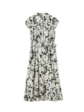 Womens Silk Shirt Midi Dress Abstract Print Waist Tie Silk Dress