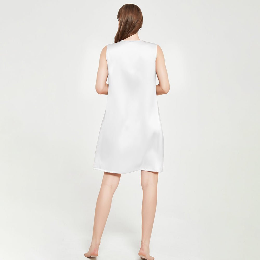 Women's Sleeveless Silk Nightdress Round Neck Silk Nightwear