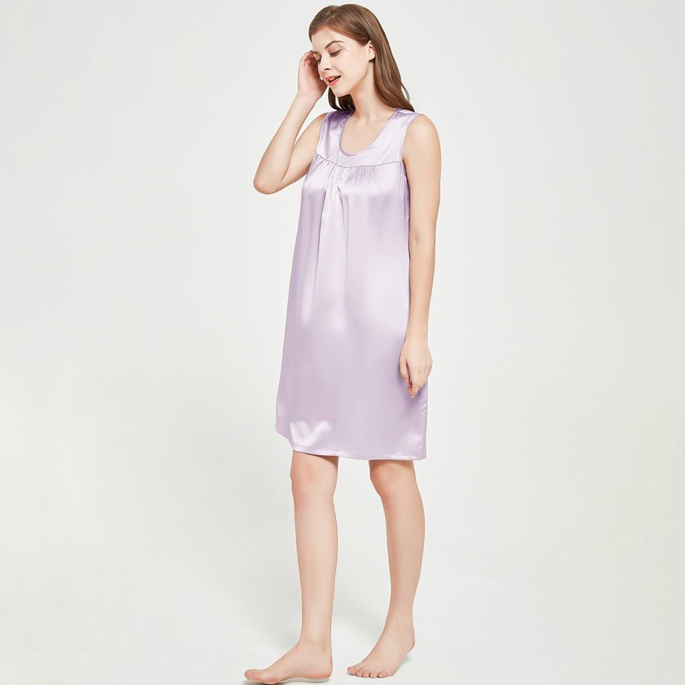 Women's Sleeveless Silk Nightdress Round Neck Silk Nightwear