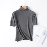 Womens Cashmere Sweater Short Sleeve Turtleneck Pure Cashmere Blouse