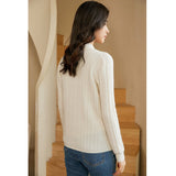 Womens V - Neck Cable Knit Cashmere Cardigan With Button Closure