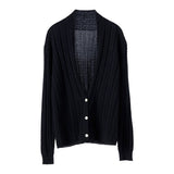 Womens V - Neck Cable Knit Cashmere Cardigan With Button Closure