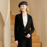 Womens V - Neck Cable Knit Cashmere Cardigan With Button Closure