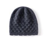 Womens Textured Knit Cashmere Beanie Patterned Pure Cashmere Cap Scalloped Edge