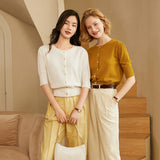 Womens Crew Neck Button - up Front Cashmere Cardigan With Half Sleeve