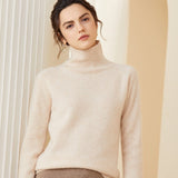 Womens Ribbed Turtleneck Long Sleeve Cashmere Sweater Pullover