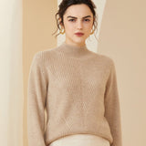 Womens Cashmere Mock Neck Sweater With Chevron Ribbed Detailing