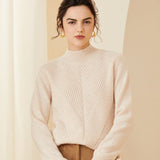 Womens Cashmere Mock Neck Sweater With Chevron Ribbed Detailing