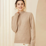 Womens Cashmere Mock Neck Sweater With Chevron Ribbed Detailing