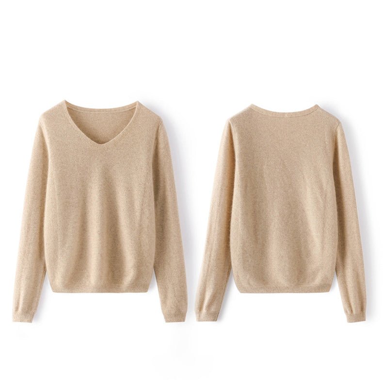 Womens V - Neck Cashmere Sweater Long Sleeve Warm Cashmere Sweater