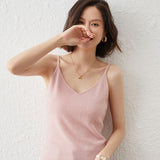 Women's V Neck Cashmere Tank Tops Basic Solid Spaghetti Straps Cashmere Vest