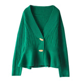 Womens Shawl - Collar Cable Knit Cashmere Cardigan V - Neck Button Coat