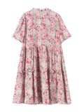 Womens Vintage Inspired Silk Floral Midi Dress Pink Silk Dress