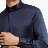 Men 100% Silk Hidden Button Long Sleeves Top