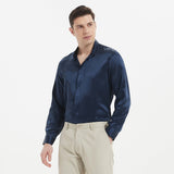 Men 100% Silk Hidden Button Long Sleeves Top