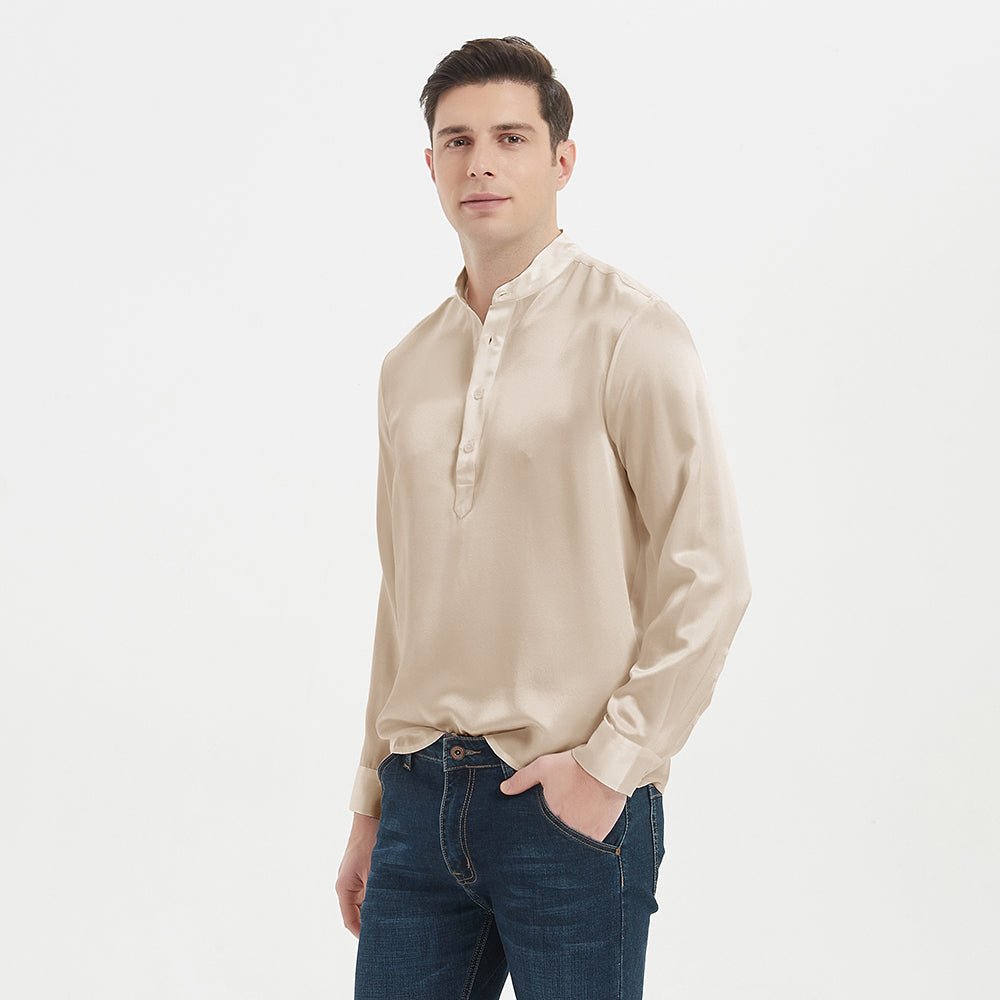 22 Momme Luxury Silk Pullover Shirt For Men 100% Pure Silk Long Sleeve