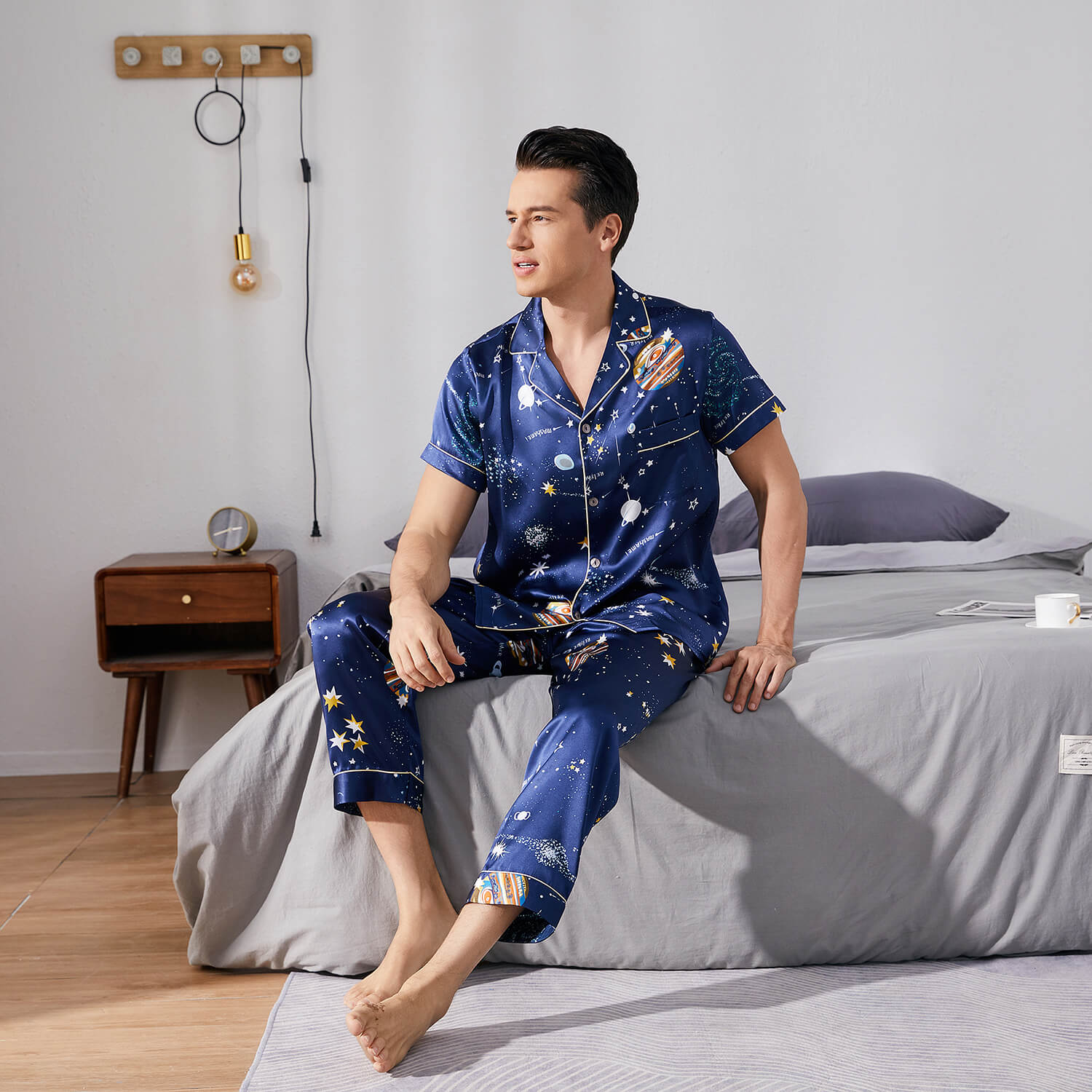 Printing Flower Long Sleeve Pajamas Sleep Set Homewear Lapel Home
