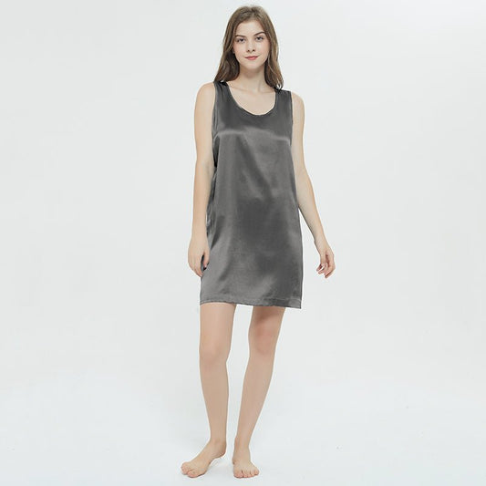 Sleeveless Round Neck Silk Sleep Tank Dress - slipintosoft