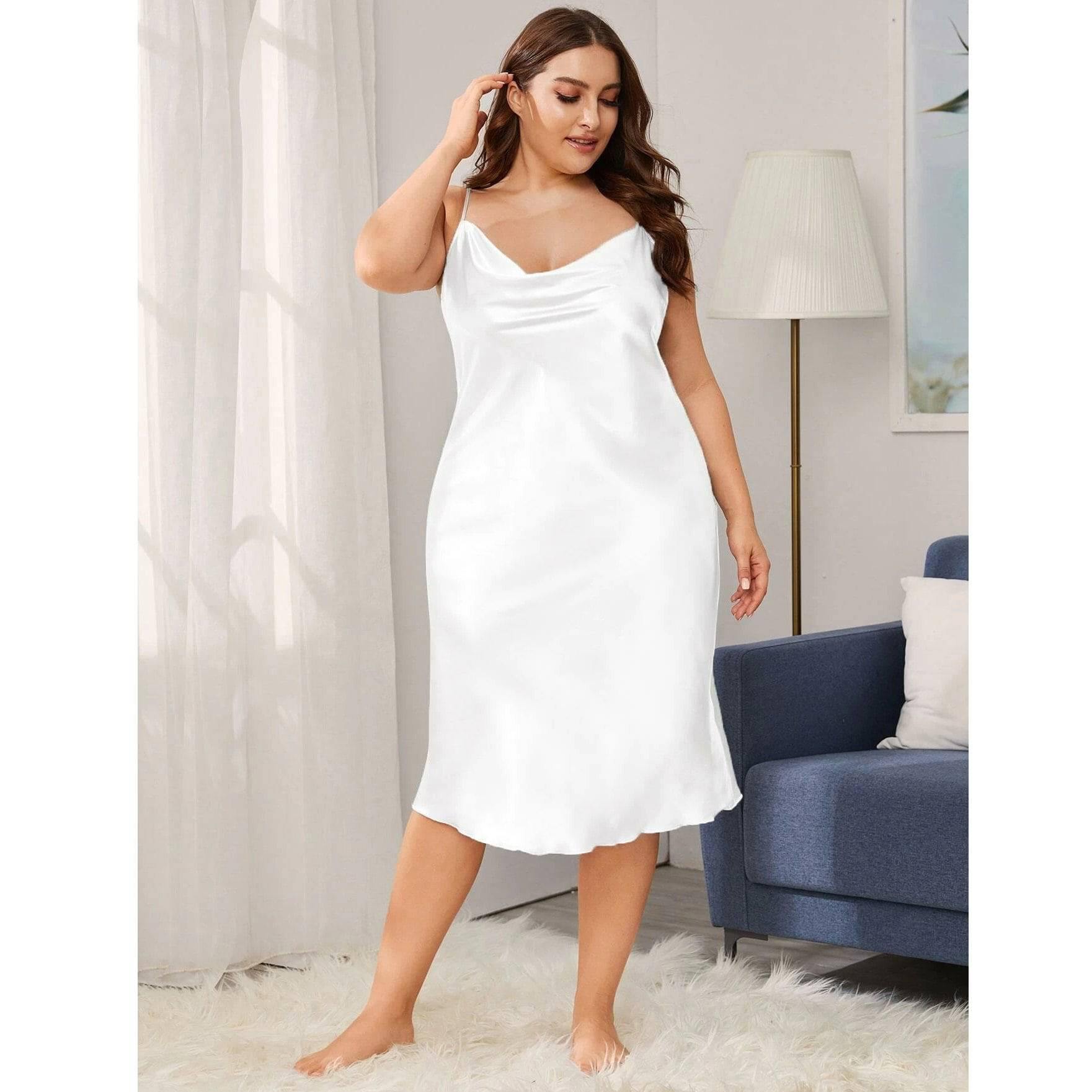 Plus Size Silk Night Dress For Women's Long Plus Size Silk Slip Dress