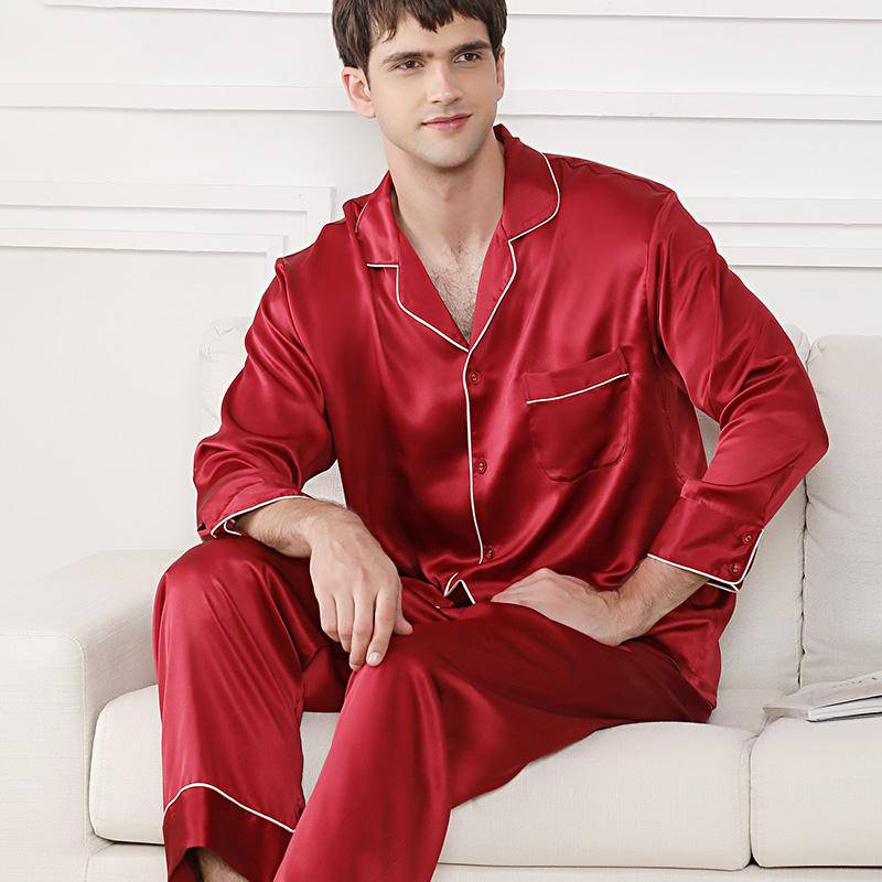 Intimo Mens Solid Jacquard Stripe Silk Pajama, Red, X-Large 