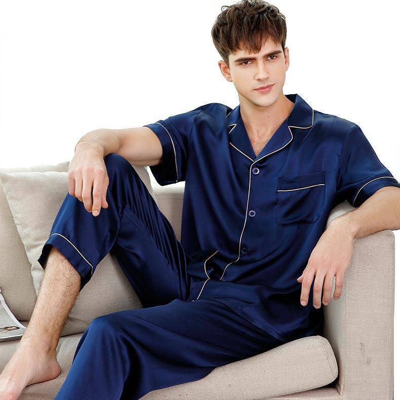 Men's Short Sleeve Silk Pajamas Set For Men Most Comfortable Silk Nigh