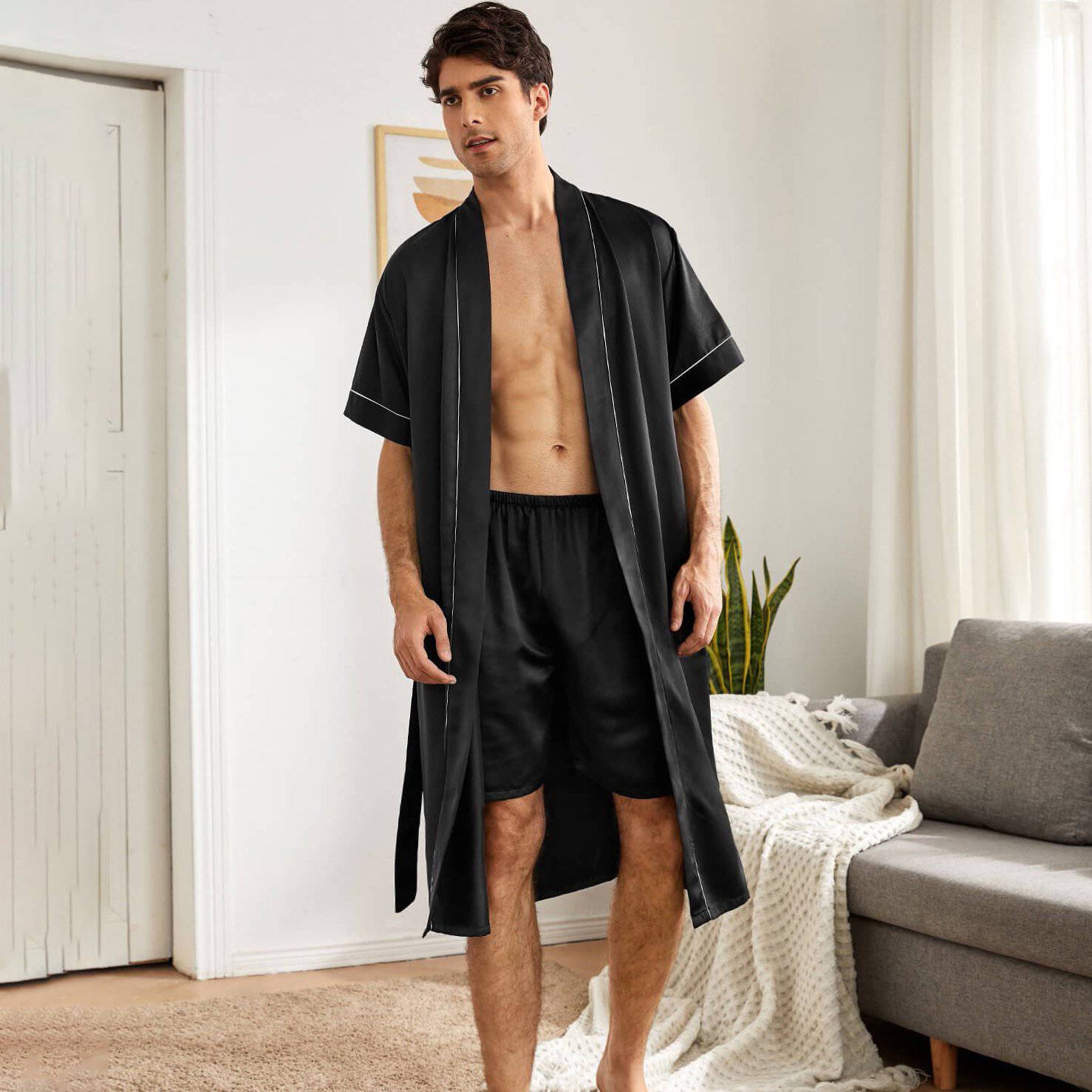 Nantex Mens Solid Color Silk Satin Robe Shorts Nightgown Long Sleeve House  Kimono Luxurious Bathrobe - Buy Silk Satin Robe For Men,Men Silk Robe,Men