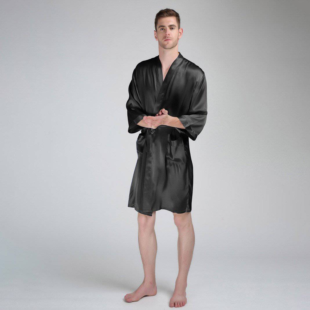 Men Silk Robe with pants Belted Silk Lounge Set Silk Bathrobe