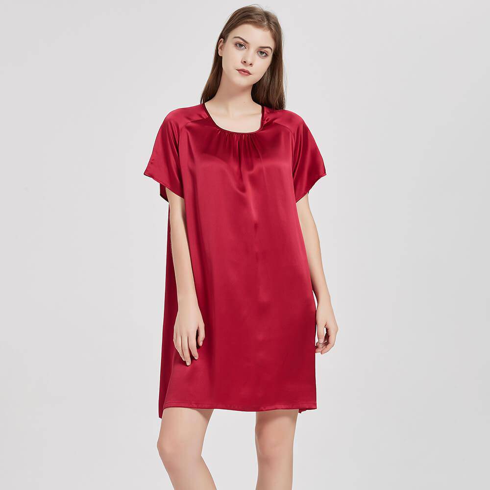 Women's Silk Nightgown Loose Mulberry Silk Dress with Short Sleeves