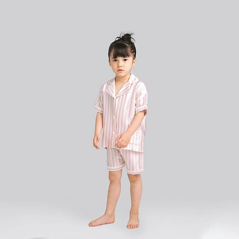 Girls' Silk Pajamas Set with Trimming Kids Cute Silk Night Wear Shorts