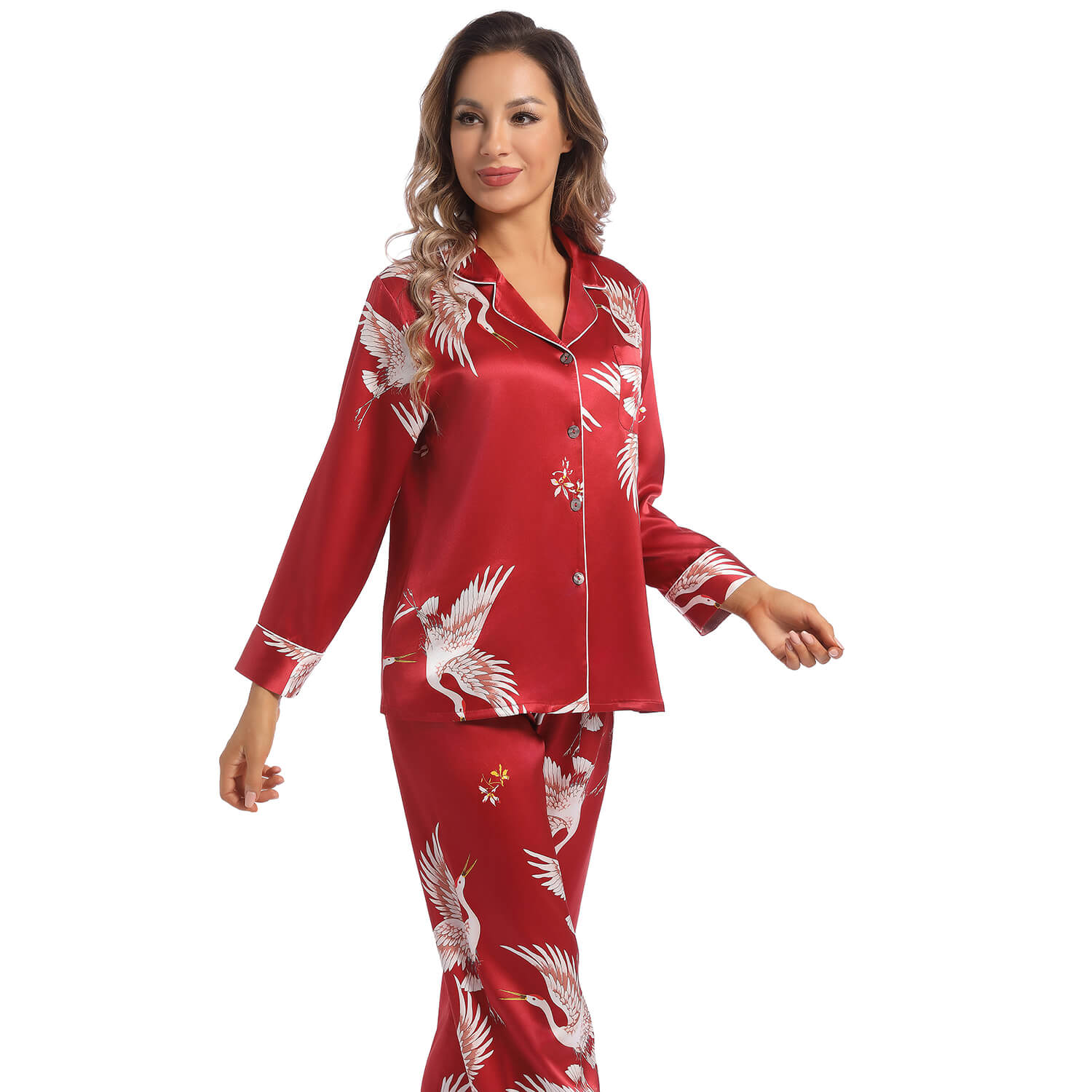 Womens Soft Pajama Sets, Modal Cotton(Rayon) Long Sleeve Pajamas for Women  Sleepwear Button Down Nightwear Lounge Sets(Navy(long),Medium)