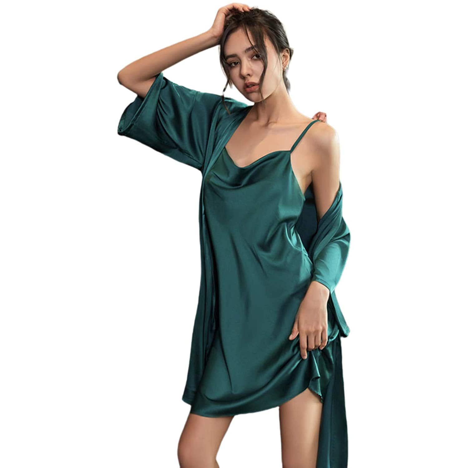 Women Two Pieces Silk Nightgown Robe Set